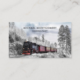Vintage Train Winter Christmas Scene Business Card