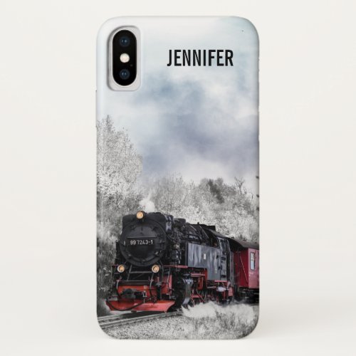 Vintage Train Winter Christmas Scene iPhone X Case