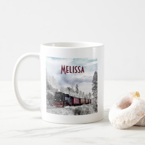 Vintage Train Winter Christmas Scene Coffee Mug