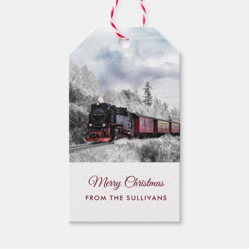 Vintage Train Winter Christmas Scene Gift Tags