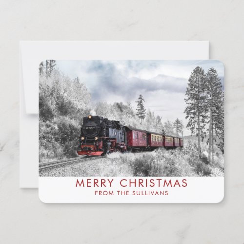 Vintage Train Winter Christmas Scene Holiday Card