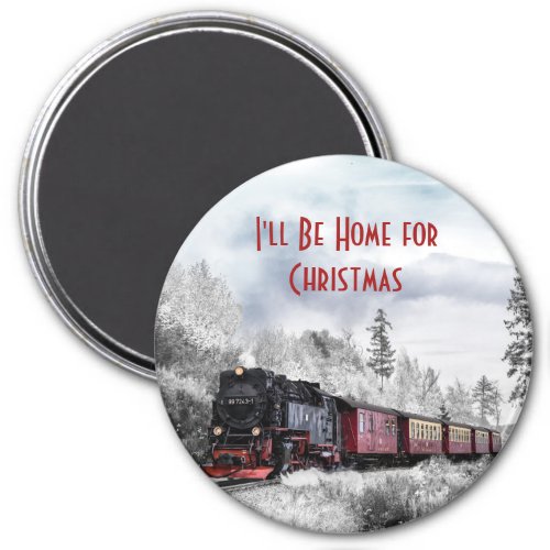 Vintage Train Winter Christmas Scene Magnet