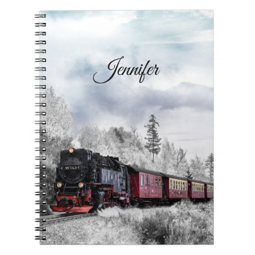 Vintage Train Winter Christmas Scene Notebook