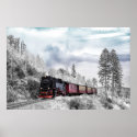 Vintage locomotive & train winter scene poster