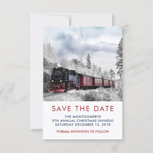 Vintage Train Winter Christmas Scene Save the Date