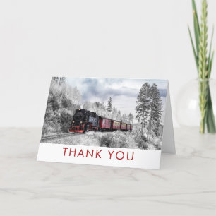 Vintage Train Winter Christmas Scene Thank You Card