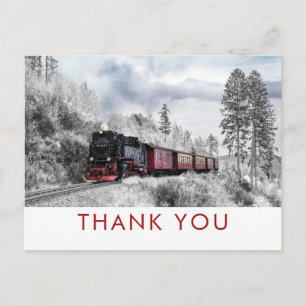 Vintage Train Winter Christmas Scene Thank You Postcard