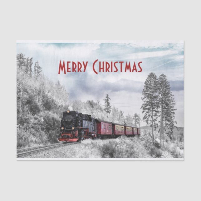 Vintage Train Winter Christmas Scene Tissue Paper (Front)