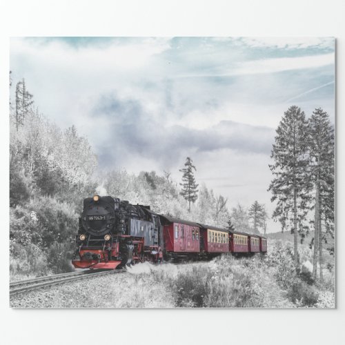 Vintage Train Winter Christmas Scene Wrapping Paper
