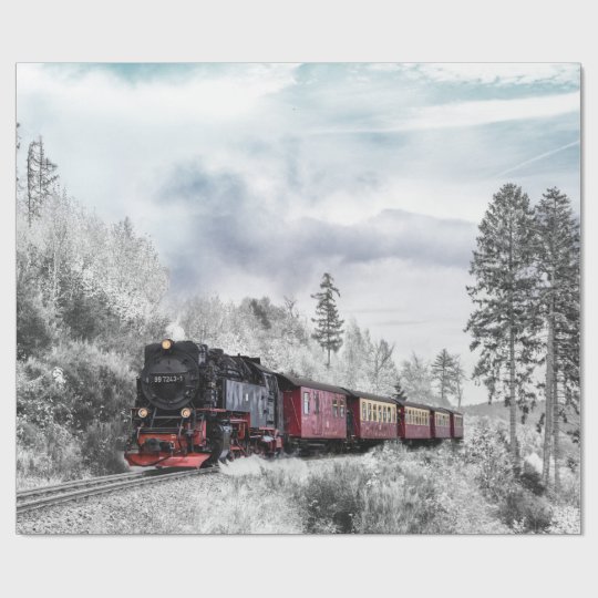 Vintage Train Winter Christmas Scene Wrapping Paper Zazzle Com