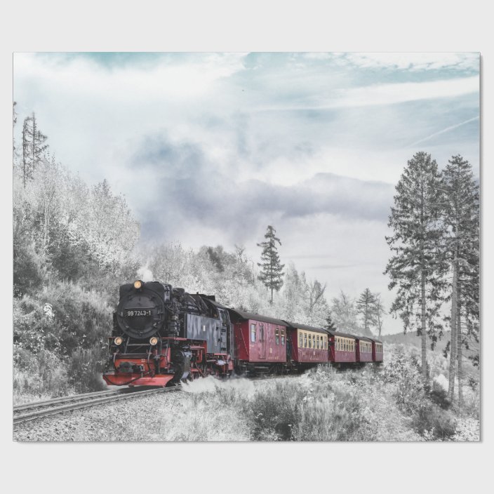 Vintage Train Winter Christmas Scene Wrapping Paper Zazzle Com