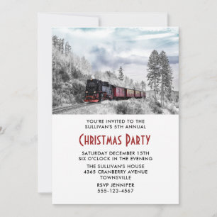Vintage Train Winter Landscape Christmas Party Invitation