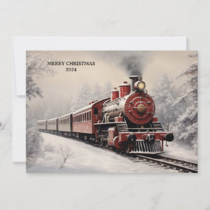 Vintage Train Winter Scene Merry Christmas Holiday