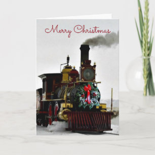 Vintage Train with Merry Christmas Greeting Card