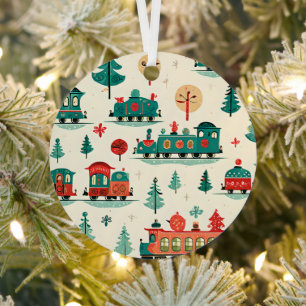 Vintage Trains Personalized Christmas Metal Ornament
