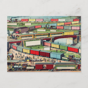 Vintage Trains Station Drawing Postcard