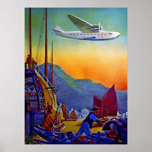 Vintage Transpacific Flight Air Travel Poster