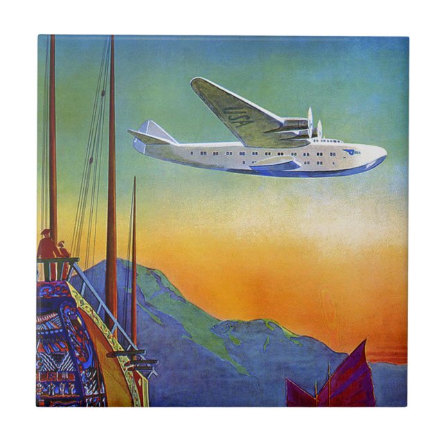 Vintage Transpacific Travel Ceramic Tile (Front)