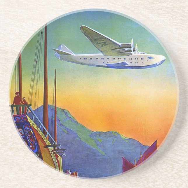 Vintage Transpacific Travel Drink Coaster (Front)