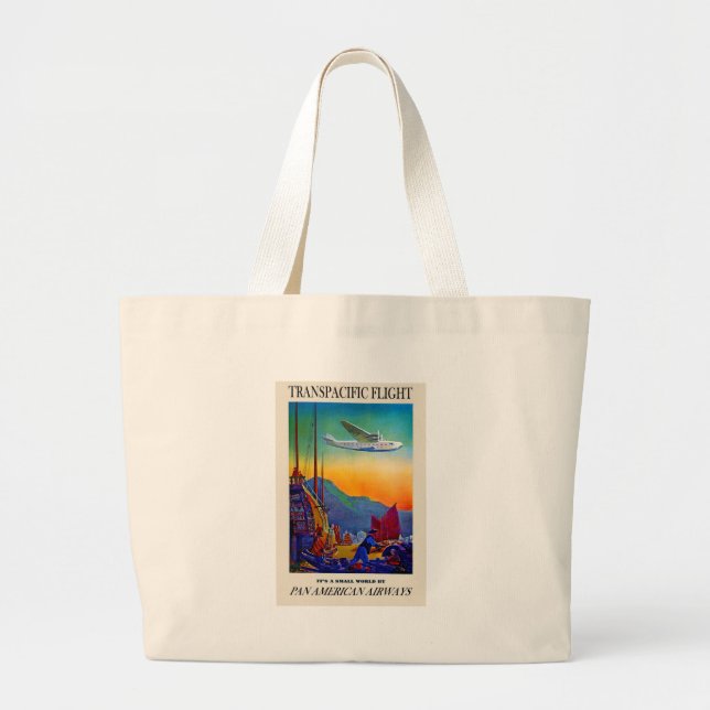 Vintage Transpacific Travel Large Tote Bag (Front)