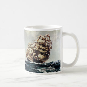 Vintage Transporation, Clipper Ships in Rough Seas Coffee Mug