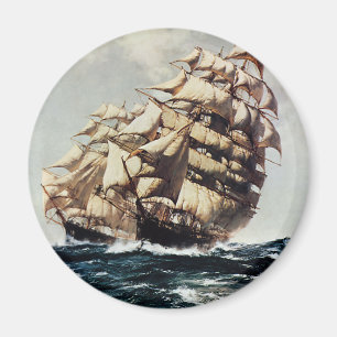 Vintage Transporation, Clipper Ships in Rough Seas Magnet