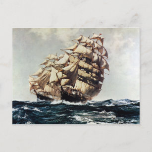 Vintage Transporation, Clipper Ships in Rough Seas Postcard