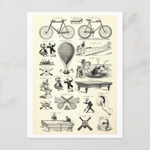 Vintage Transport + Pastime Illustrations Postcard
