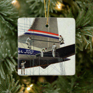 Vintage Transportation, Airplane Maintenance Ceramic Ornament
