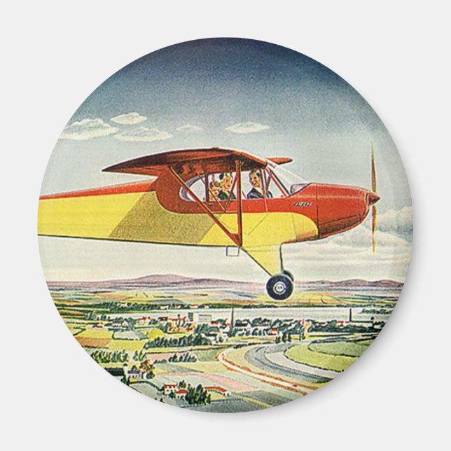 Vintage Transportation Airplane Over Farm Fields Magnet (Front)