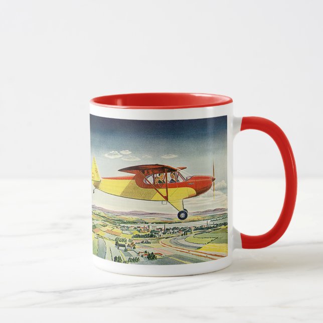 Vintage Transportation Airplane Over Farm Fields Mug (Right)