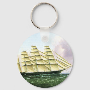 Vintage Transportation Antique Clipper Ship at Sea Keychain