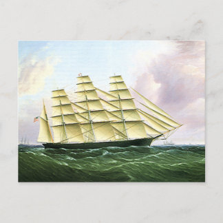 Vintage Transportation Antique Clipper Ship at Sea Postcard
