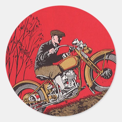 Vintage Transportation Antique Motorcycle Rider Classic Round Sticker