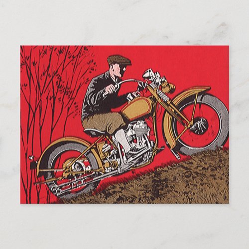 Vintage Transportation Antique Motorcycle Rider Postcard