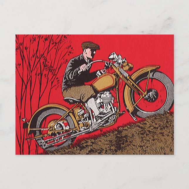 Vintage Transportation, Antique Motorcycle Rider Postcard (Front)