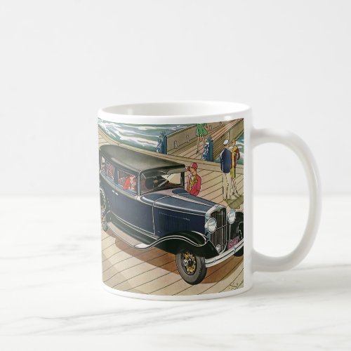 Vintage Transportation Car on the Dock by Ocean Coffee Mug