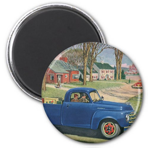Vintage Transportation Classic Blue Truck Magnet