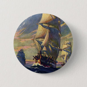 Vintage Transportation, Clipper Ships at Sea Pinback Button