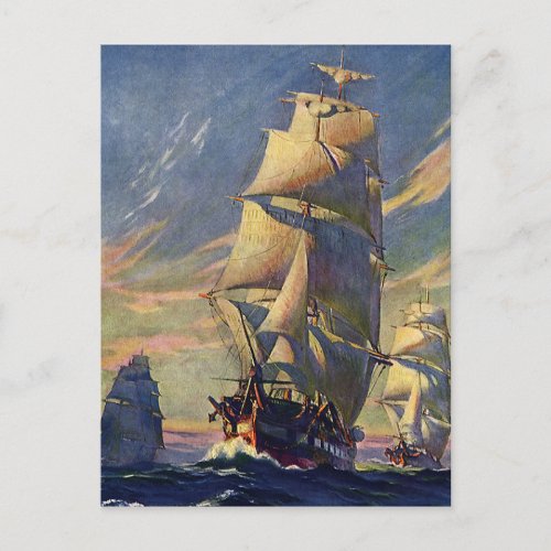 Vintage Transportation Clipper Ships at Sea Postcard