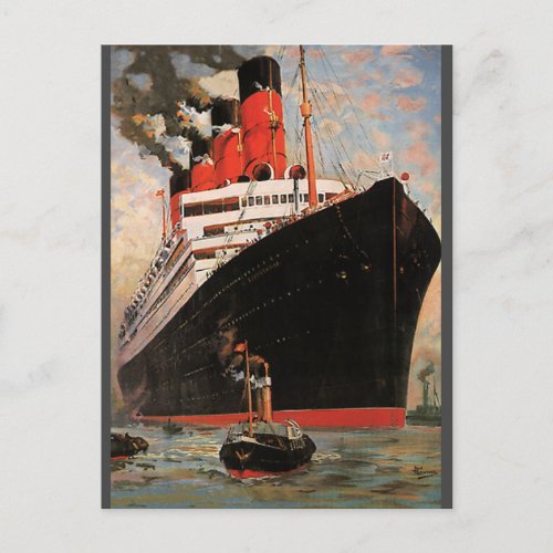 Vintage Transportation Cruise Ship Harbor Tugboat Postcard