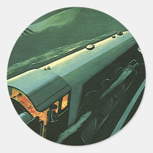 Vintage Transportation Green Speeding Train Classic Round Sticker