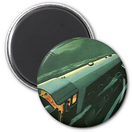 Vintage Transportation Green Speeding Train Magnet