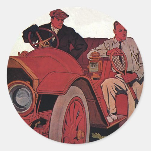 Vintage Transportation Men Antique Convertible Car Classic Round Sticker