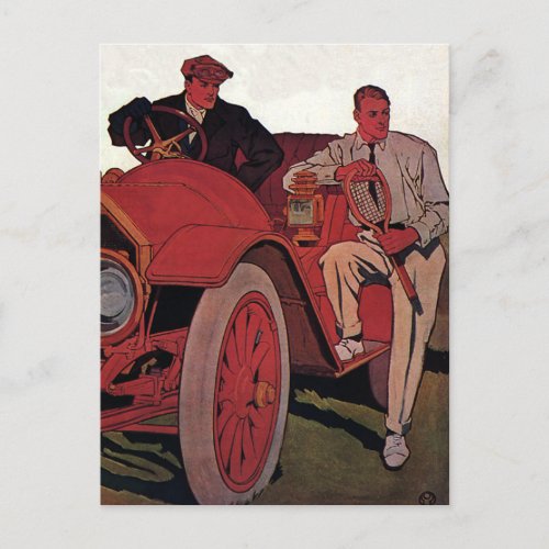 Vintage Transportation Men Antique Convertible Car Postcard