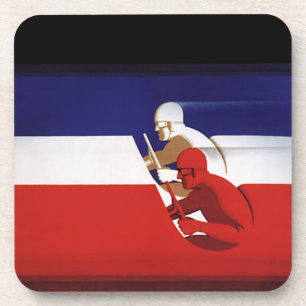Vintage Transportation, Patriotic Racers Race Cars Beverage Coaster
