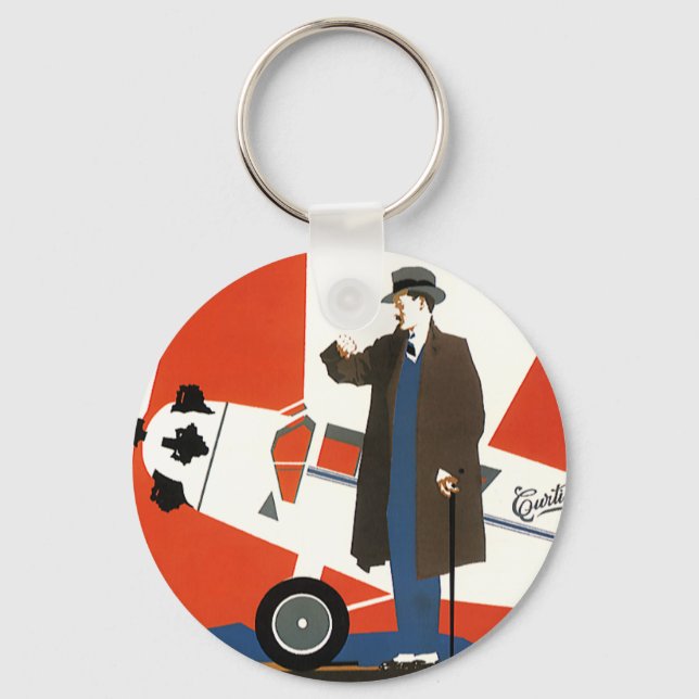 Vintage Transportation, Propeller Plane and Pilot Keychain (Front)