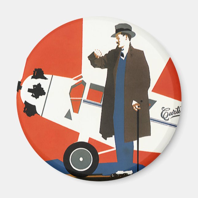 Vintage Transportation, Propeller Plane and Pilot Magnet (Front)