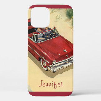 Vintage Transportation, Red Convertible Car Beach iPhone 12 Case