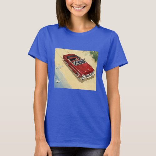 Vintage Transportation Red Convertible Car Beach T_Shirt
